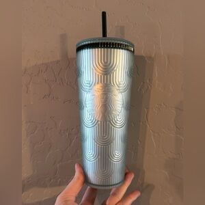 Starbucks Silver Teal Tumbler with Straw Waves Mermaidcore Mint 24oz